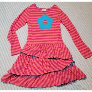 Hanna Andersson Girls Pink‎ Blue Tulle Striped Ruffle Tiered Flower Dress sz 12